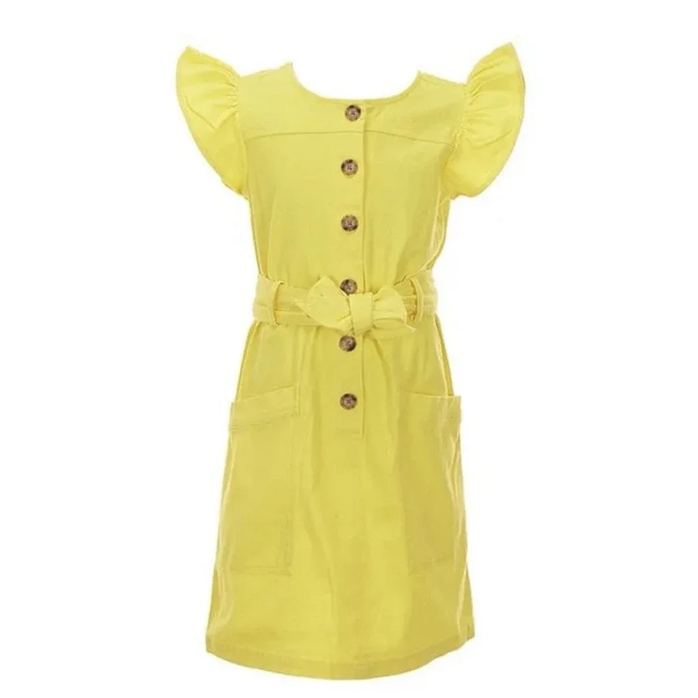 Copper Key Big Girls' Ruffle Sleeve‎ Dress, XL - Yellow